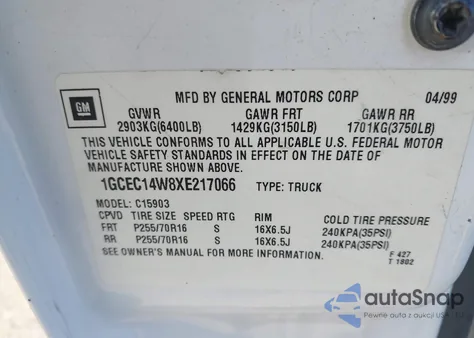 1999 Chevrolet Silverado 1500 from USA, damaged, VIN 1GCEC14W8XE217066